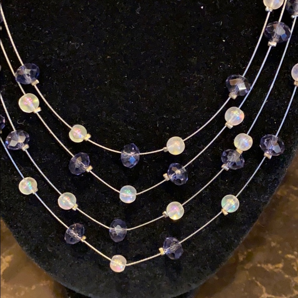 Avon Purple and Clear beaded multi layer necklace.